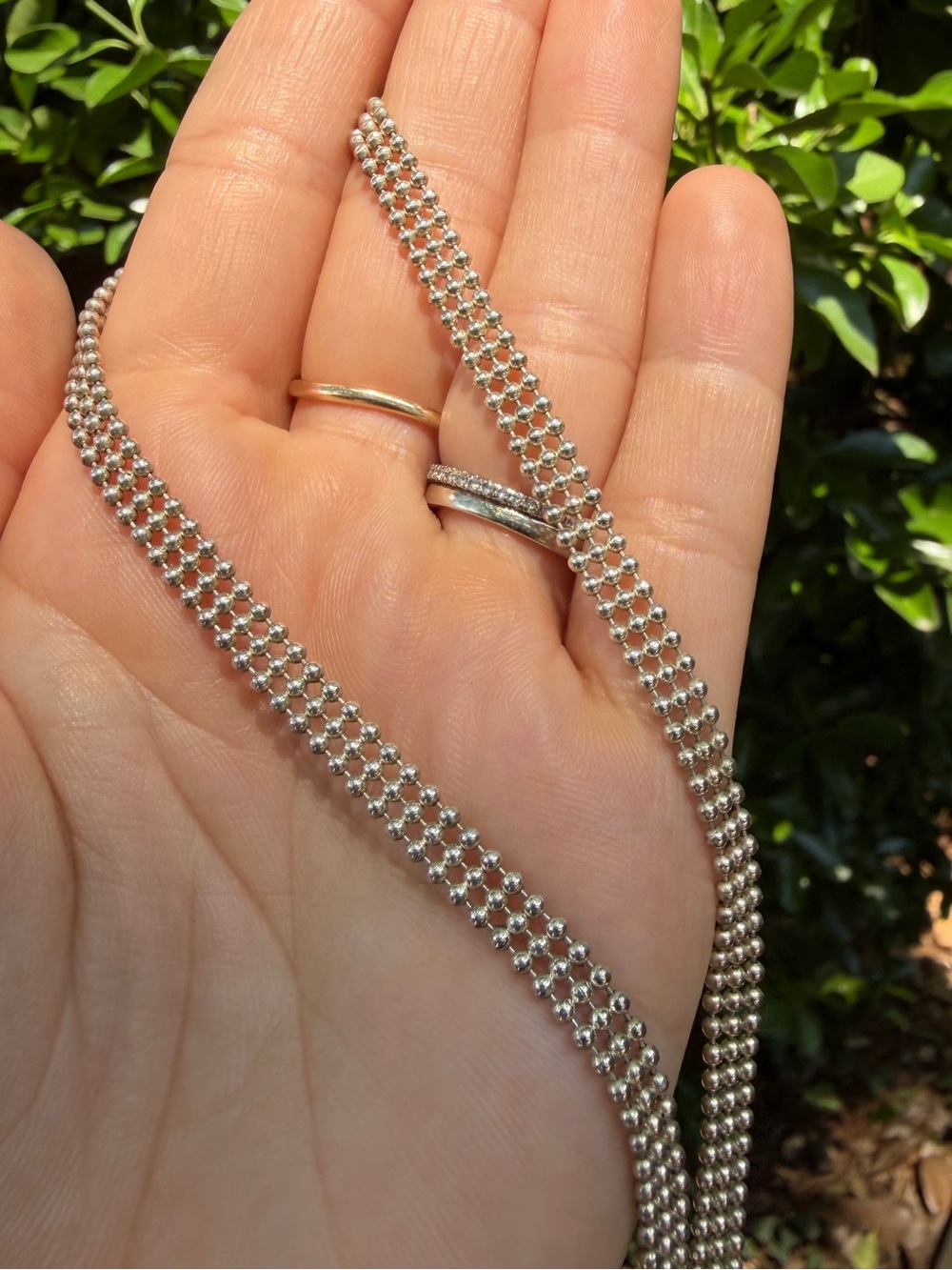 Italian Sterling Silver Three Row Beaded Chain